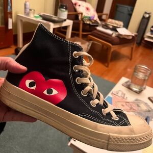 Black Converse high tops size 5 hearts and eyes